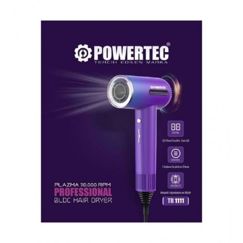 Powertec TR-1111 Delux Plazma Digital Fön Makinası Mor